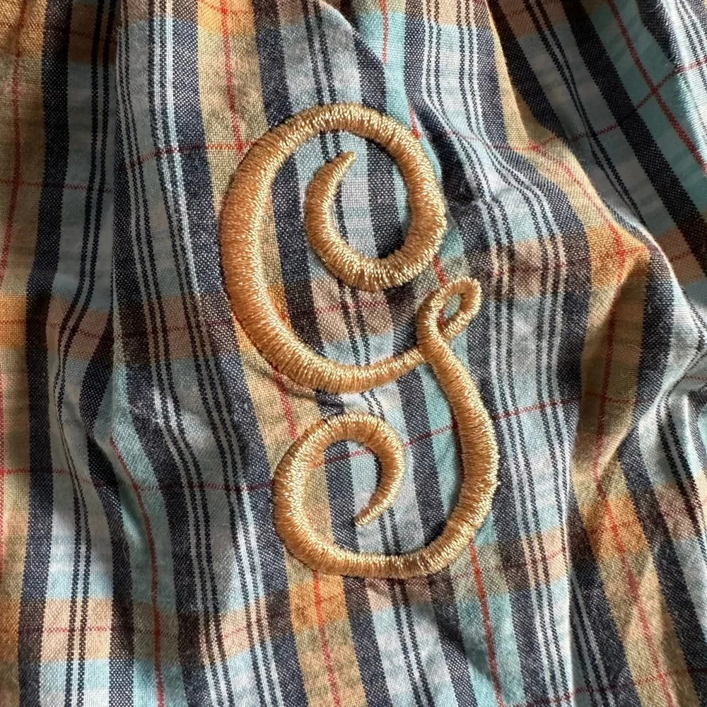 Girls Haley and the Hound Plaid Nightgown 2T Blue Orange Monogram G